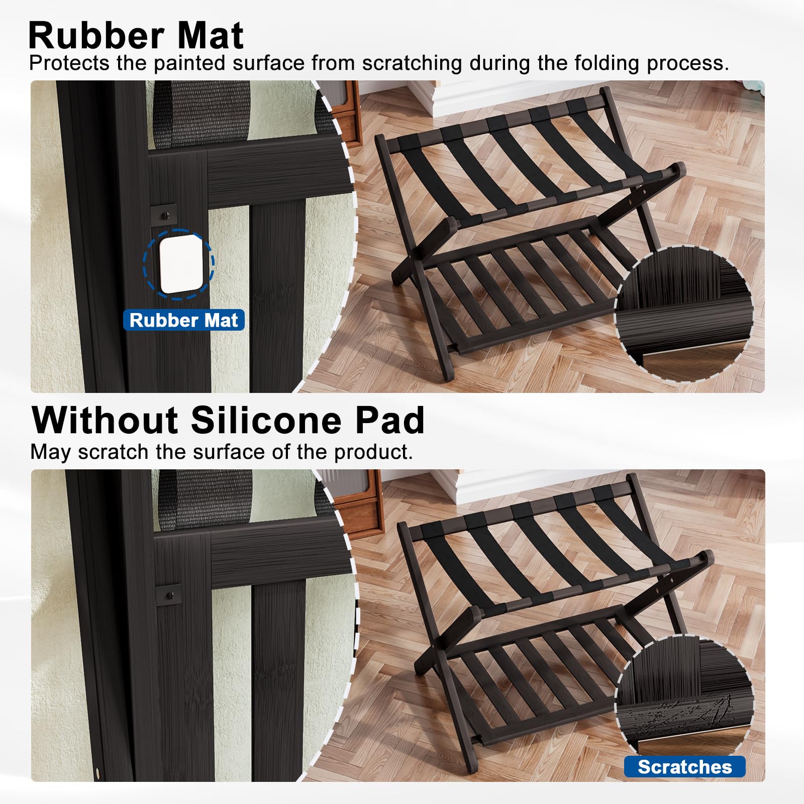 Smuxee upper shelf holds heavy suitcases up to 150 lbs securely.