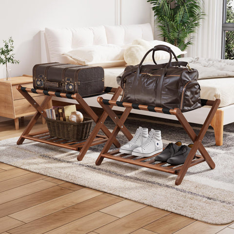 Smuxee luggage rack keeps suitcases off the floor preventing dampness