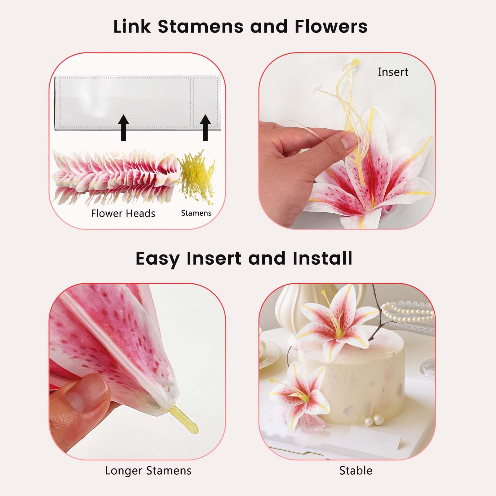 SNAIL GARDEN lily head with extended stamen for secure cake toppers.