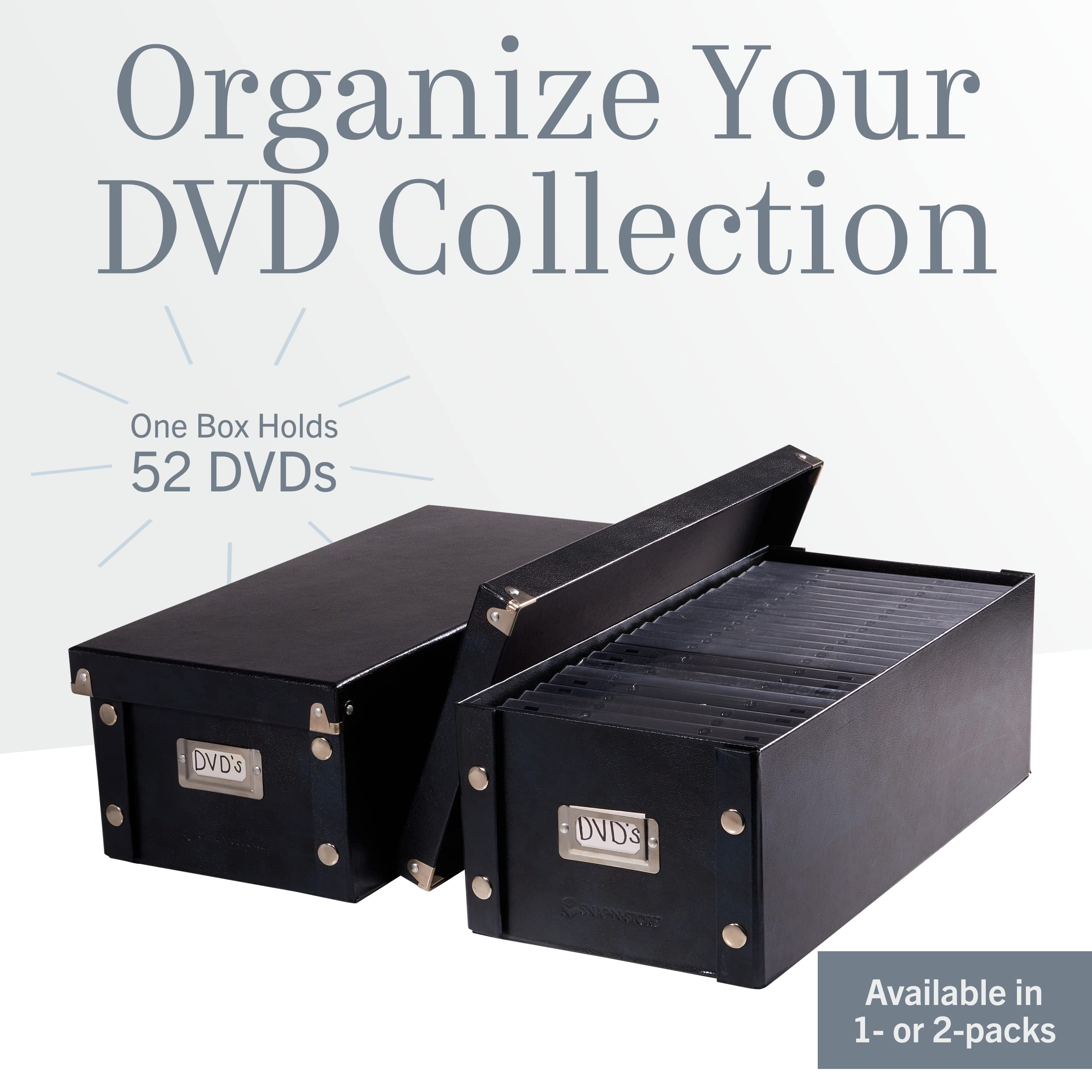 Lid in place on a Snap-N-Store DVD storage box protecting discs.