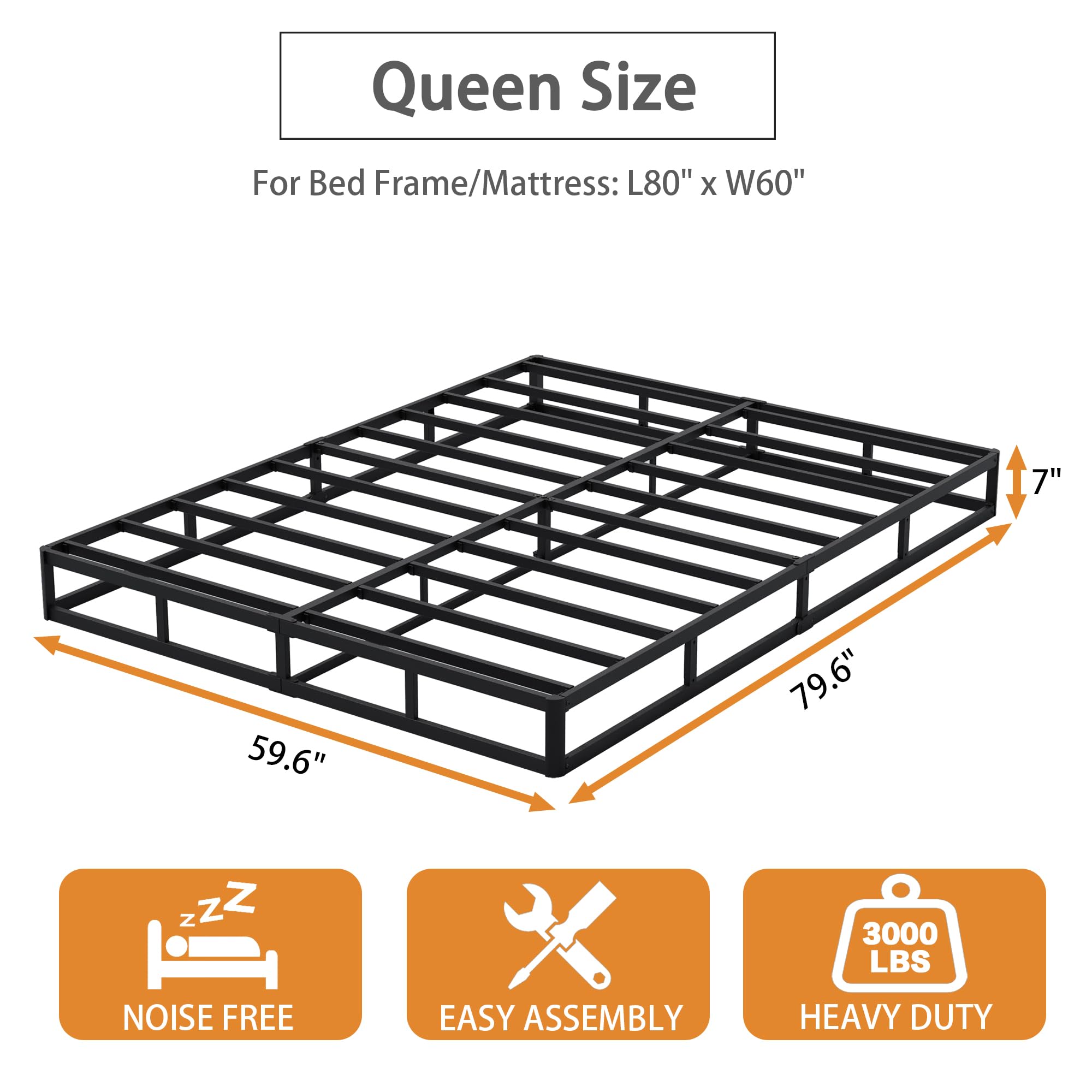 Snaye 7-inch queen box spring front view highlights elevated profile