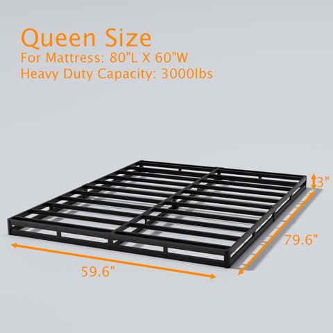 Snaye heavy-duty steel frame offers durable mattress foundation for queen beds.