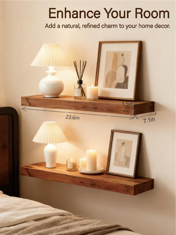 Sniffury solid wood floating shelf 23.6in mounted with hidden brackets for clean look