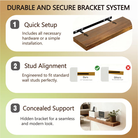 Sniffury solid wood floating shelf 23.6in packaging emphasizes eco-friendly wood