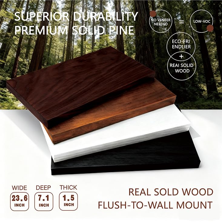 Sniffury solid wood floating shelf 23.6in side view shows slim profile