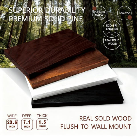 Sniffury solid wood floating shelf 23.6in side view shows slim profile