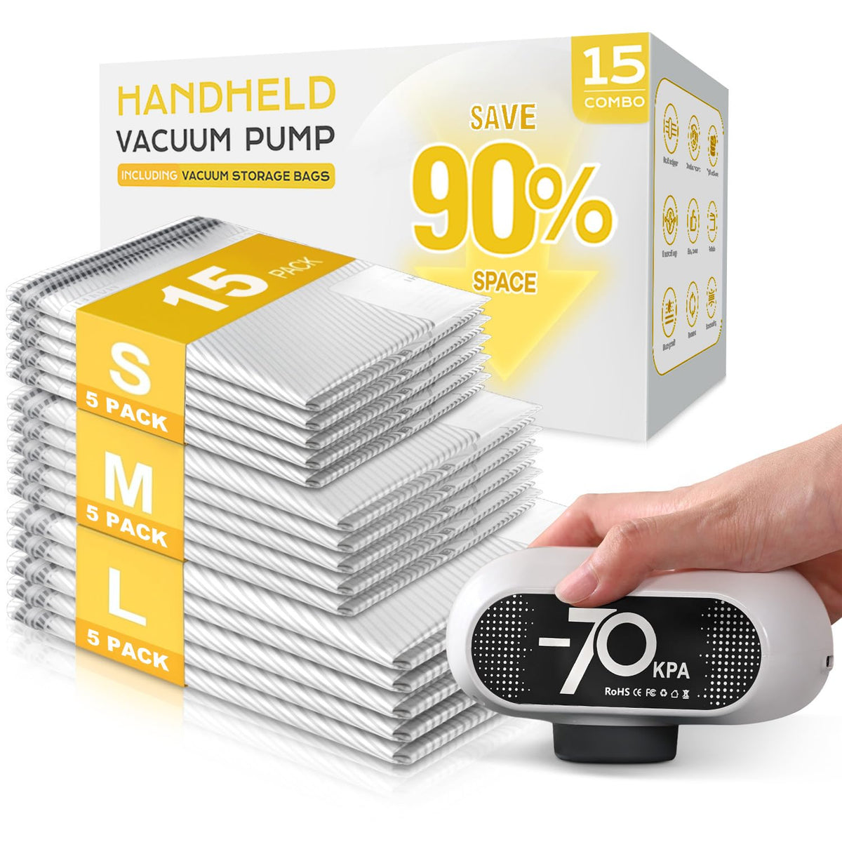 SNOCOD 15-pack vacuum storage bags and pump for organized travel