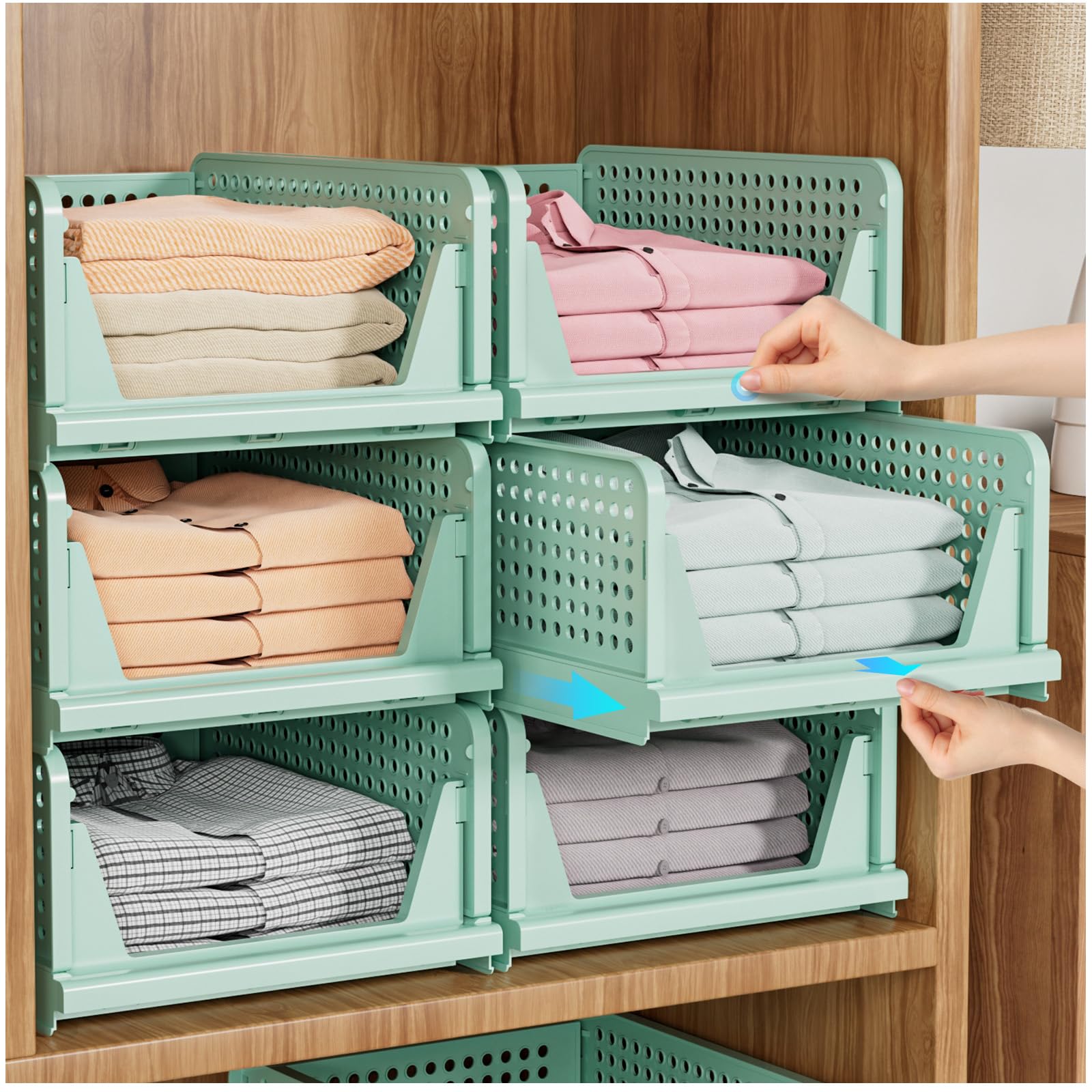 SNSLXH 5-pack stackable closet organizer box keeps clothes neat and accessible.