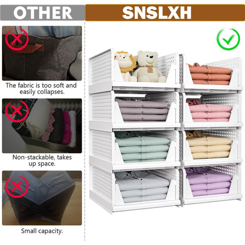 SNSLXH 5-pack stackable closet basket side view showing sturdy construction