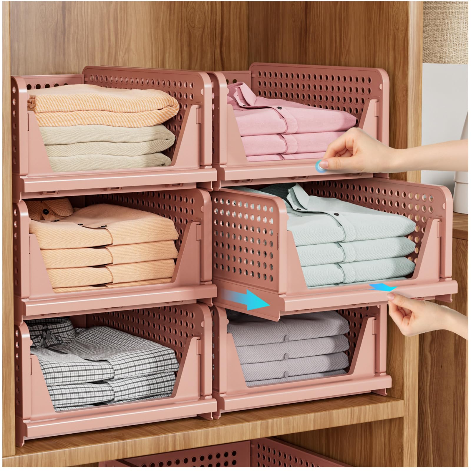 SNSLXH 5-pack stackable closet organizer front view for versatile storage.