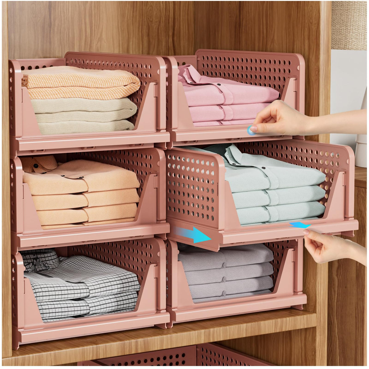 SNSLXH 5-pack stackable closet organizer front view for versatile storage.