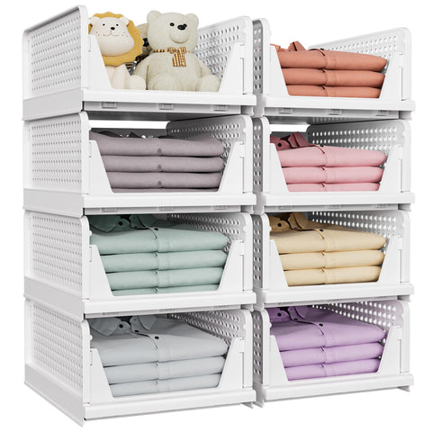 SNSLXH 8-pack stackable closet bin front view for tidy clothing storage.