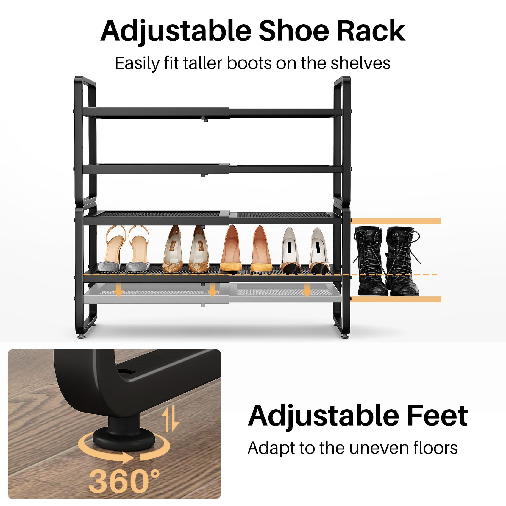 SNTD shoe rack heavy-duty metal keeps shape.