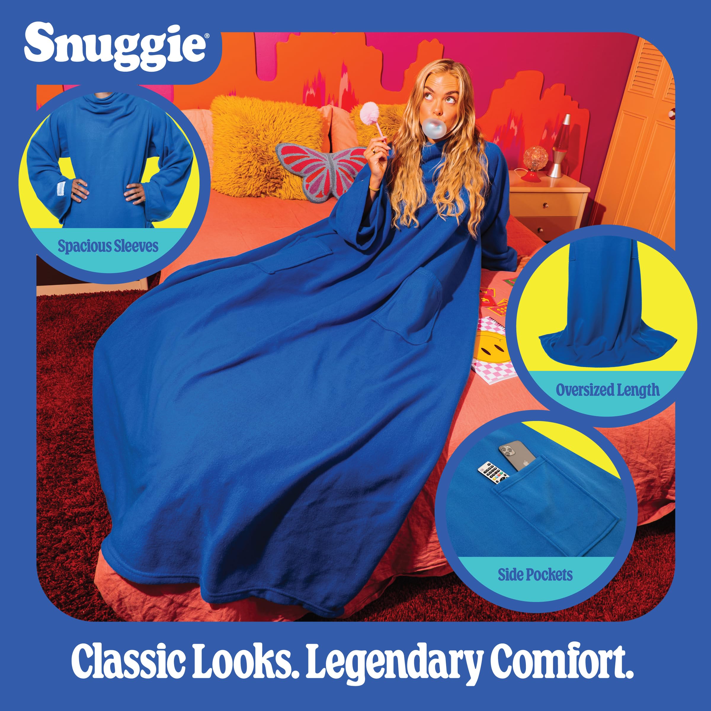 Snuggie double-sided plush fleece for rich warmth and easy care