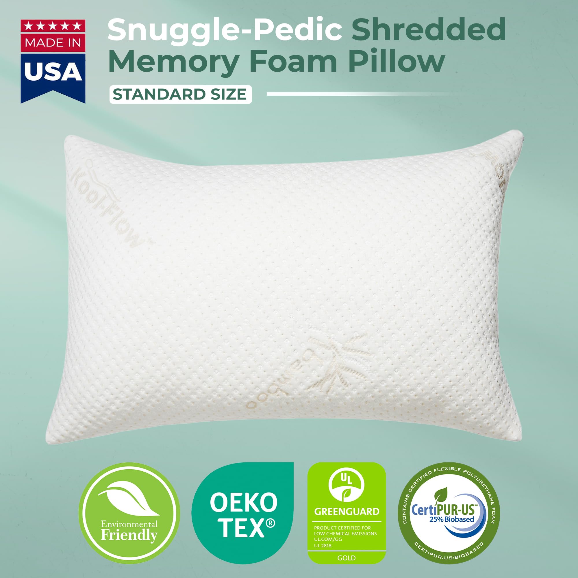Snuggle-Pedic pillow with Kool-Flow tech delivers cooling during sleep
