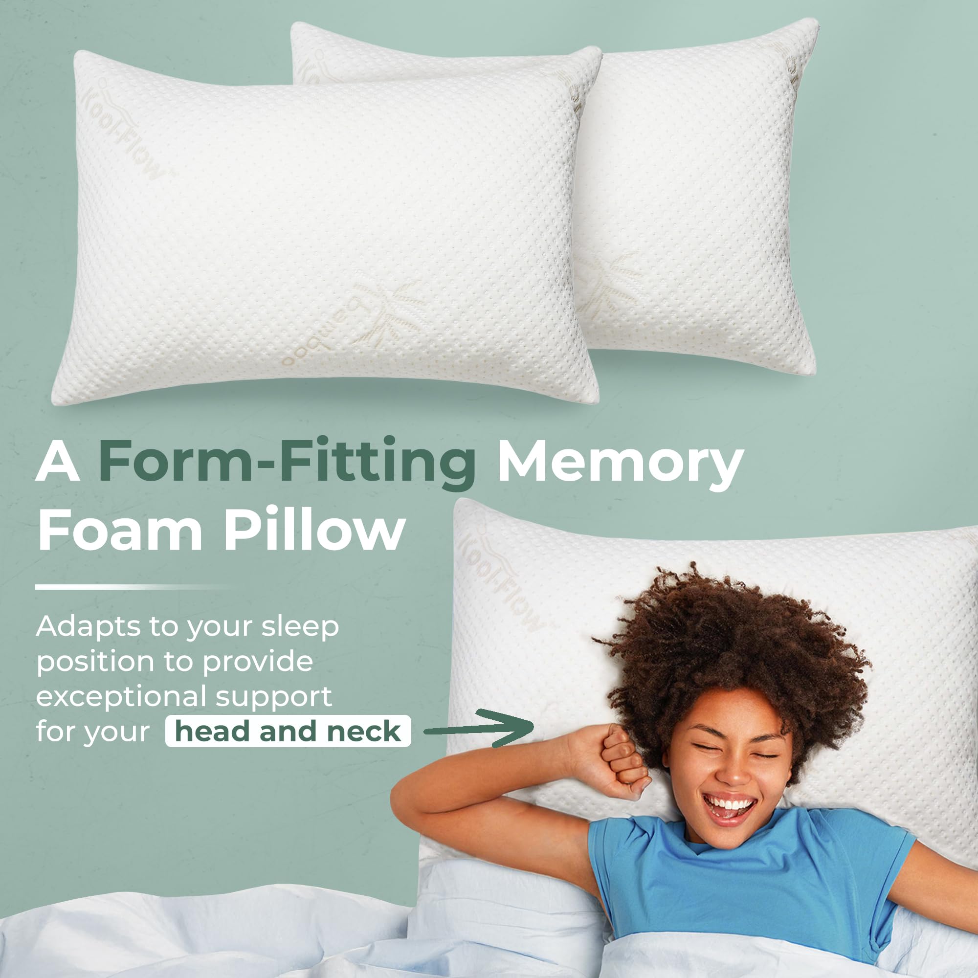 Snuggle-Pedic pillow back view emphasizing breathable cover and durability
