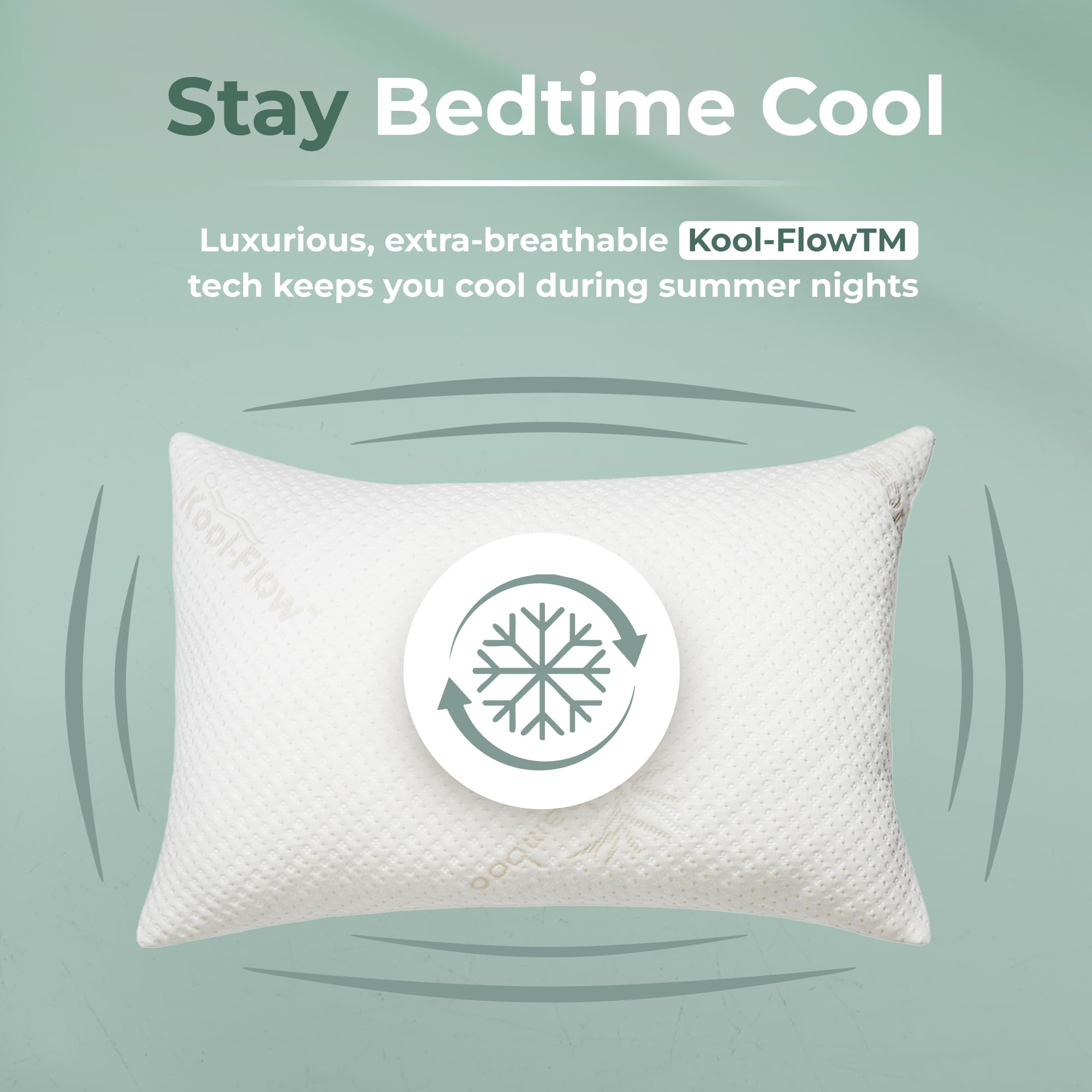 Breathable cover on Snuggle-Pedic pillow promoting airflow and cooler nights