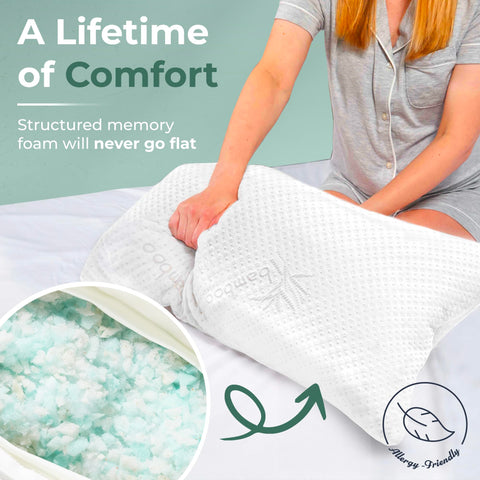 Close-up core detail of Snuggle-Pedic shredded memory foam pillow