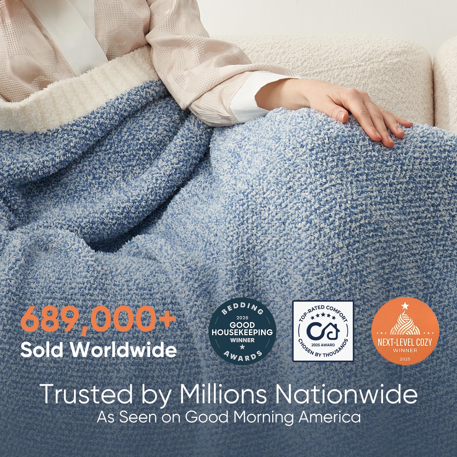 Snuggle Sac blue blanket reversible detail, showing dual color warmth on both sides.