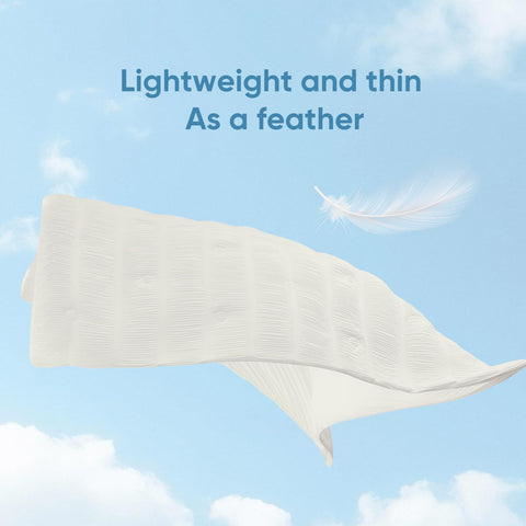 Snuggle Sac cooling comforter queen close-up fabric emphasizes OEKO-TEX certified skin-friendly material.