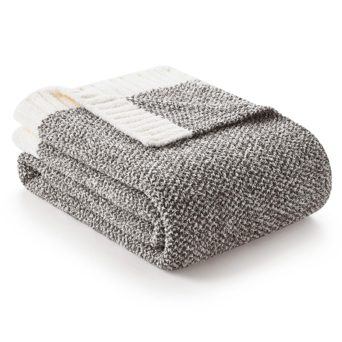 Snuggle Sac grey throw blanket with soft-knit texture for cozy sofa moments.