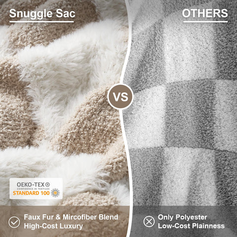 Snuggle Sac high-low checker texture close-up highlights stylish design.