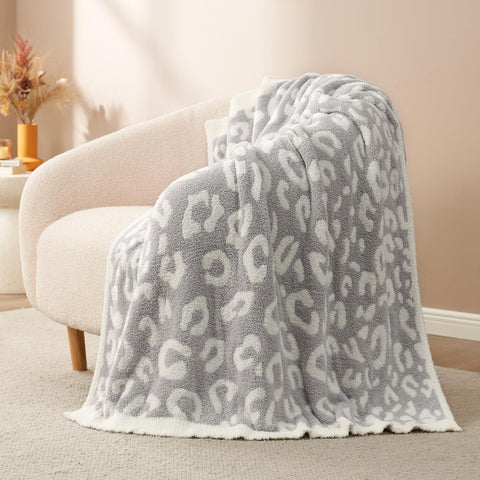 Snuggle Sac Leopard Throw Blanket – 50x60 in, Reversible Grey Leopard, Ultra-Soft & Cozy