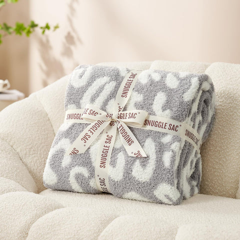 Snuggle Sac Leopard Throw Blanket – 50x60 in, Reversible Grey Leopard, Ultra-Soft & Cozy