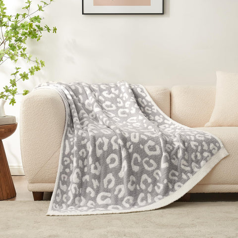 Snuggle Sac Leopard Throw Blanket – 50x60 in, Reversible Grey Leopard, Ultra-Soft & Cozy