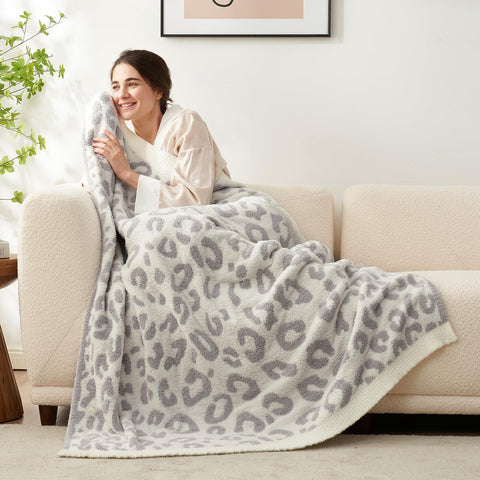 Snuggle Sac Leopard Throw Blanket – 50x60 in, Reversible Grey Leopard, Ultra-Soft & Cozy