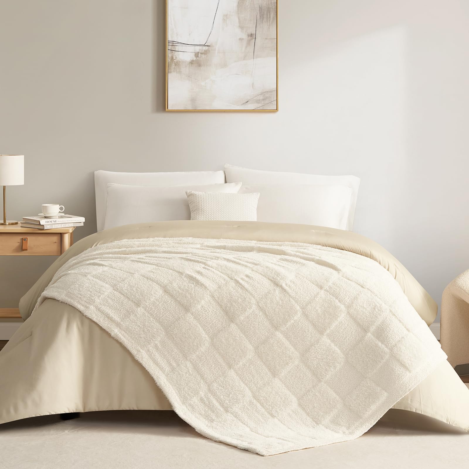 Snuggle Sac on sofa adds cozy texture and versatile comfort.