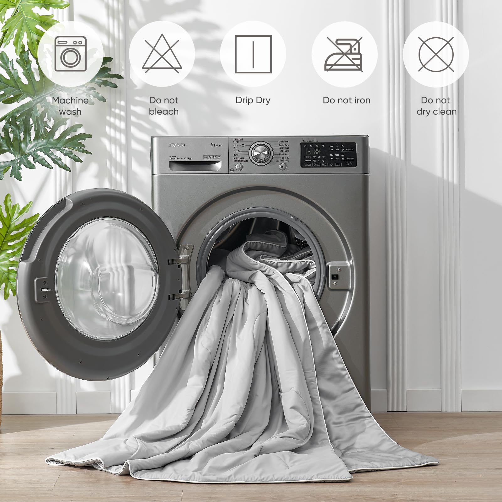 Care label and machine wash guidance for Snuggle Sac comforter