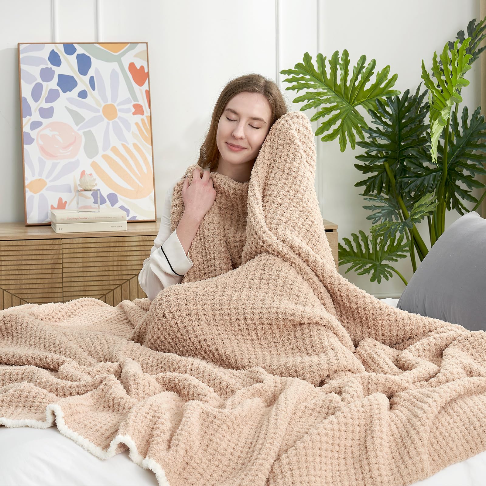 Snuggle Sac reversible beige blanket demonstrating dual-tone decor versatility