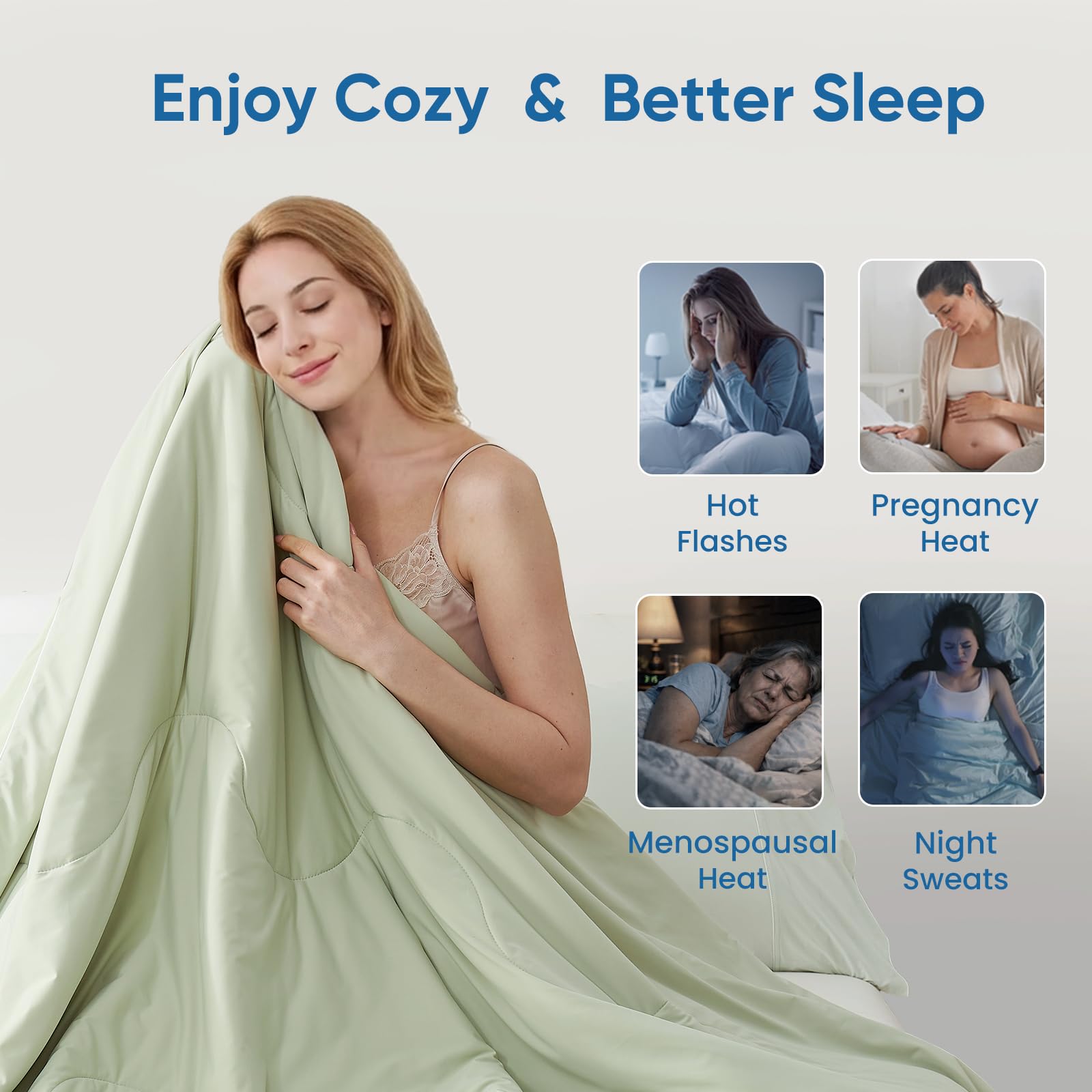 Snuggle Sac sage-green colorway on bed setup invites cooler, calmer evenings.