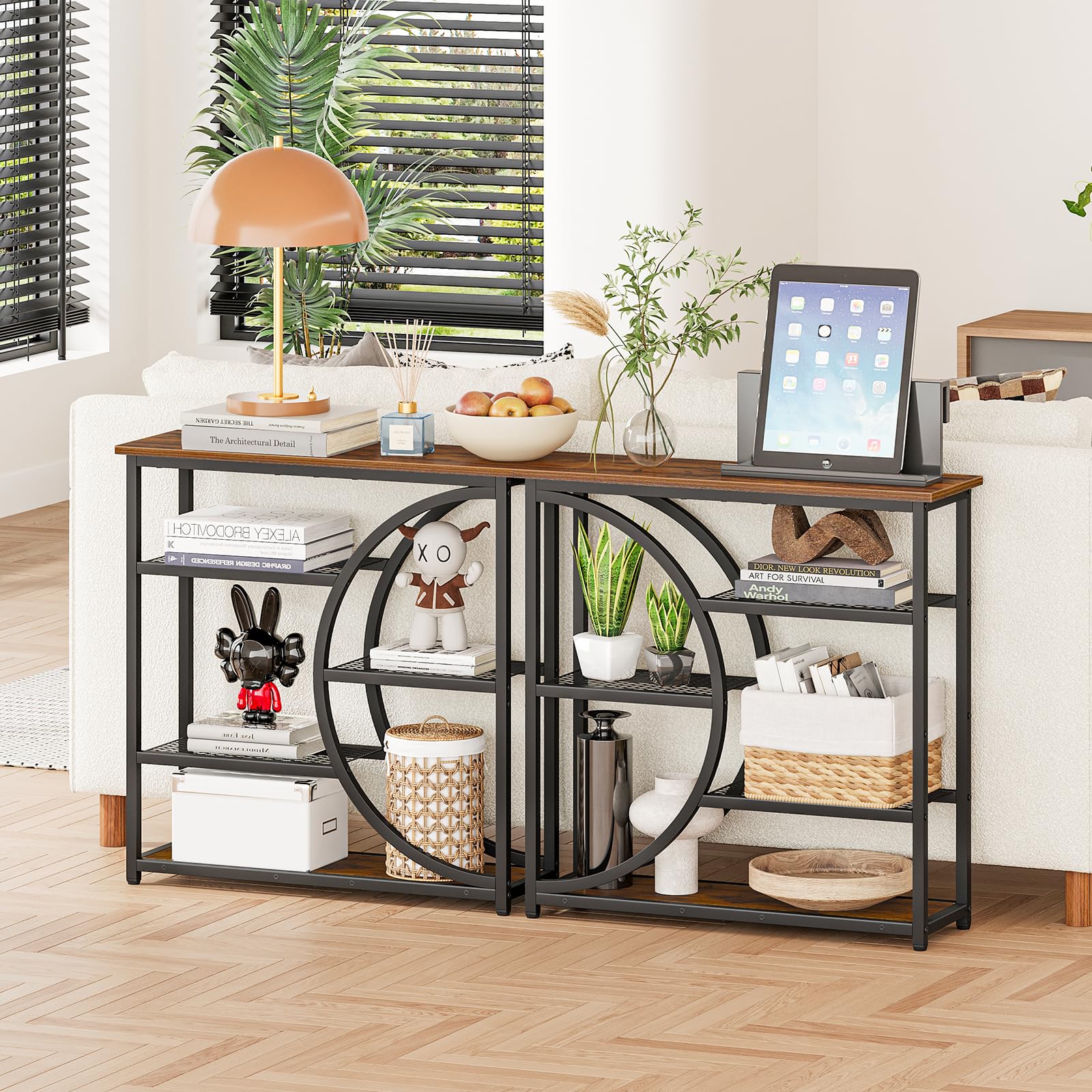 Snughome narrow console table with five tier shelves for organized display