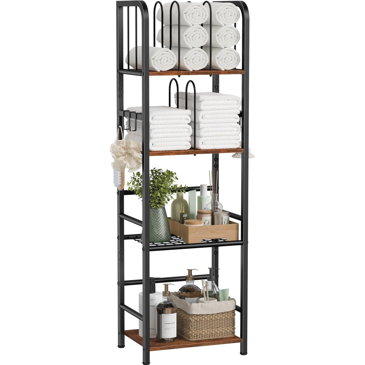 Snughome Towel Rack with 4-tier M-shaped dividers keeps towels neatly organized and within reach