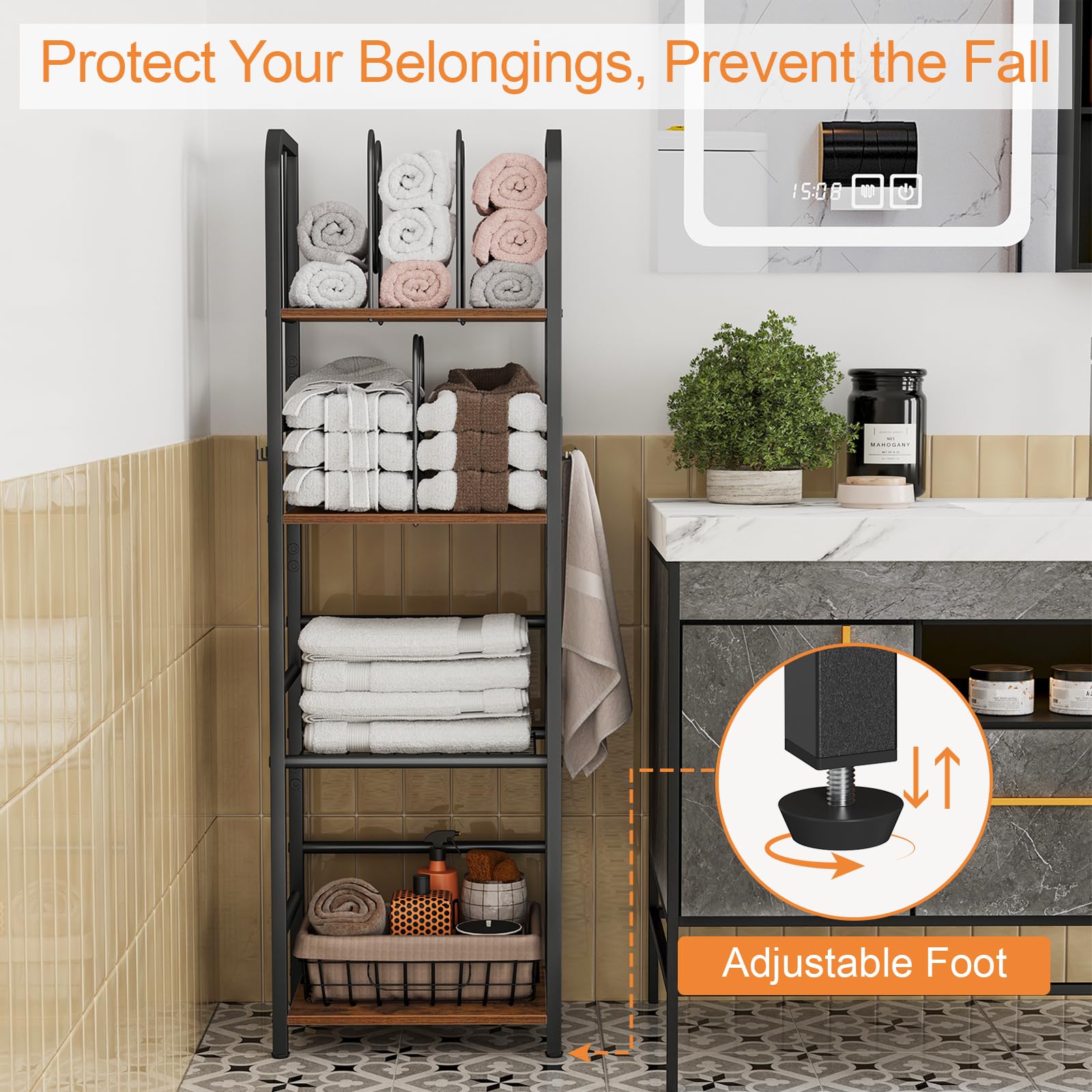 Snughome Iron-frame towel rack safely supports towels and bathroom essentials with stylish stability