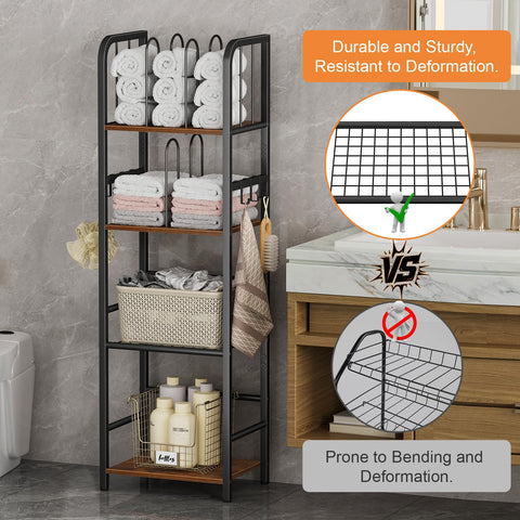 Snughome 4-tier shelf provides ample space for towels, toiletries, and skincare