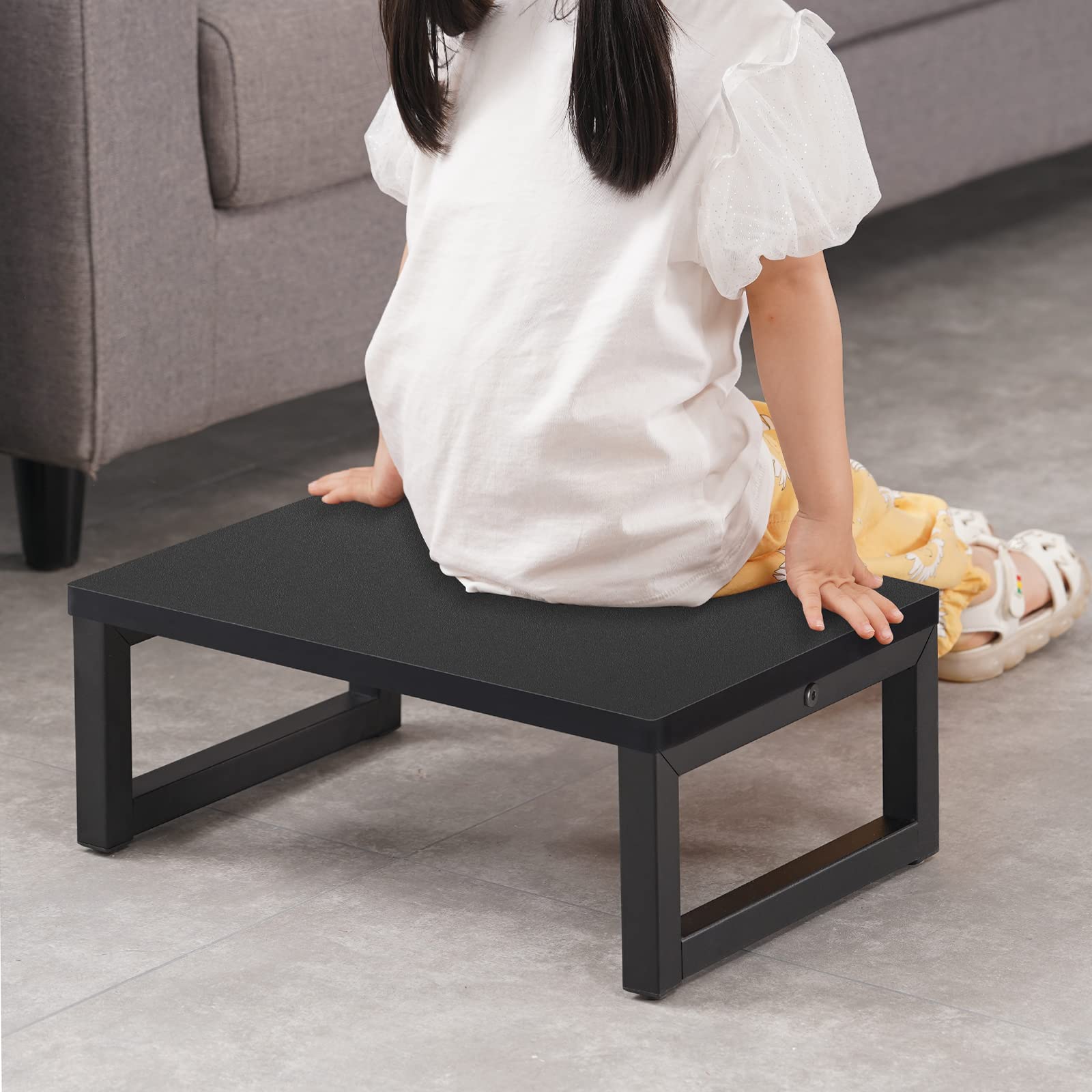 Snughome wooden step stool front view highlights compact, portable design for small spaces.