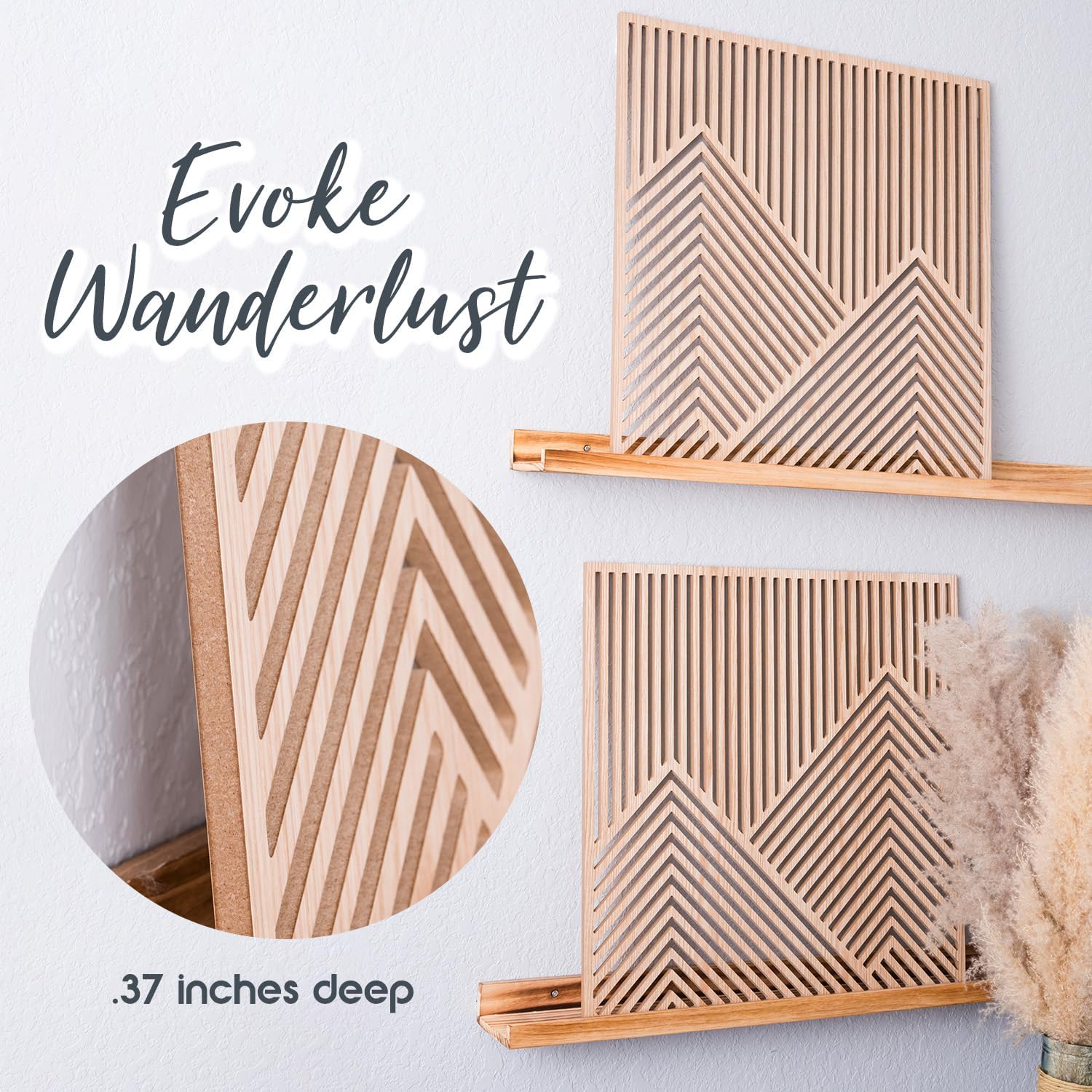SnugLife mountain wall art panel features warm oak veneer details
