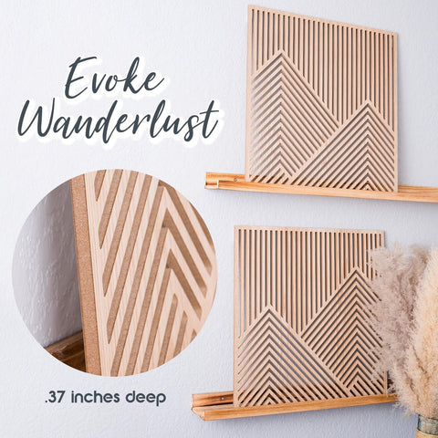 SnugLife mountain wall art panel features warm oak veneer details