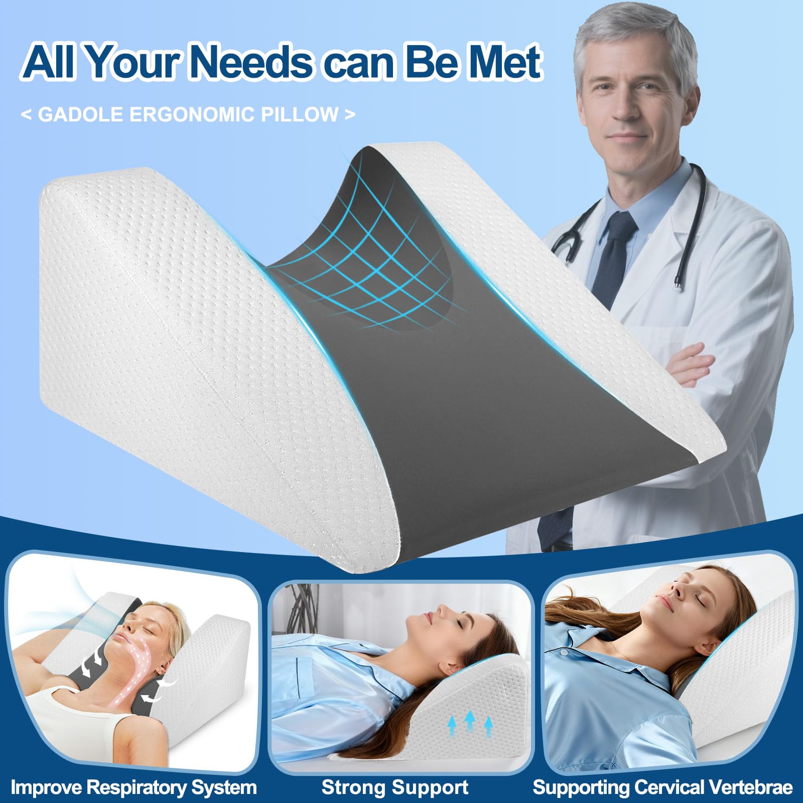 SnugSafe pillow pictured on bed to illustrate secure back-sleep setup.