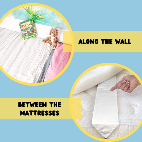 Dorm room setup demonstrates practical, compact bed gap filler in use.