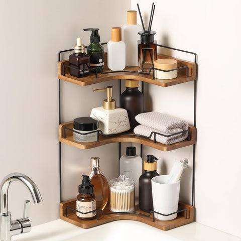 Snuvid 3-Tier bathroom corner shelf with spacious tiers for skincare.