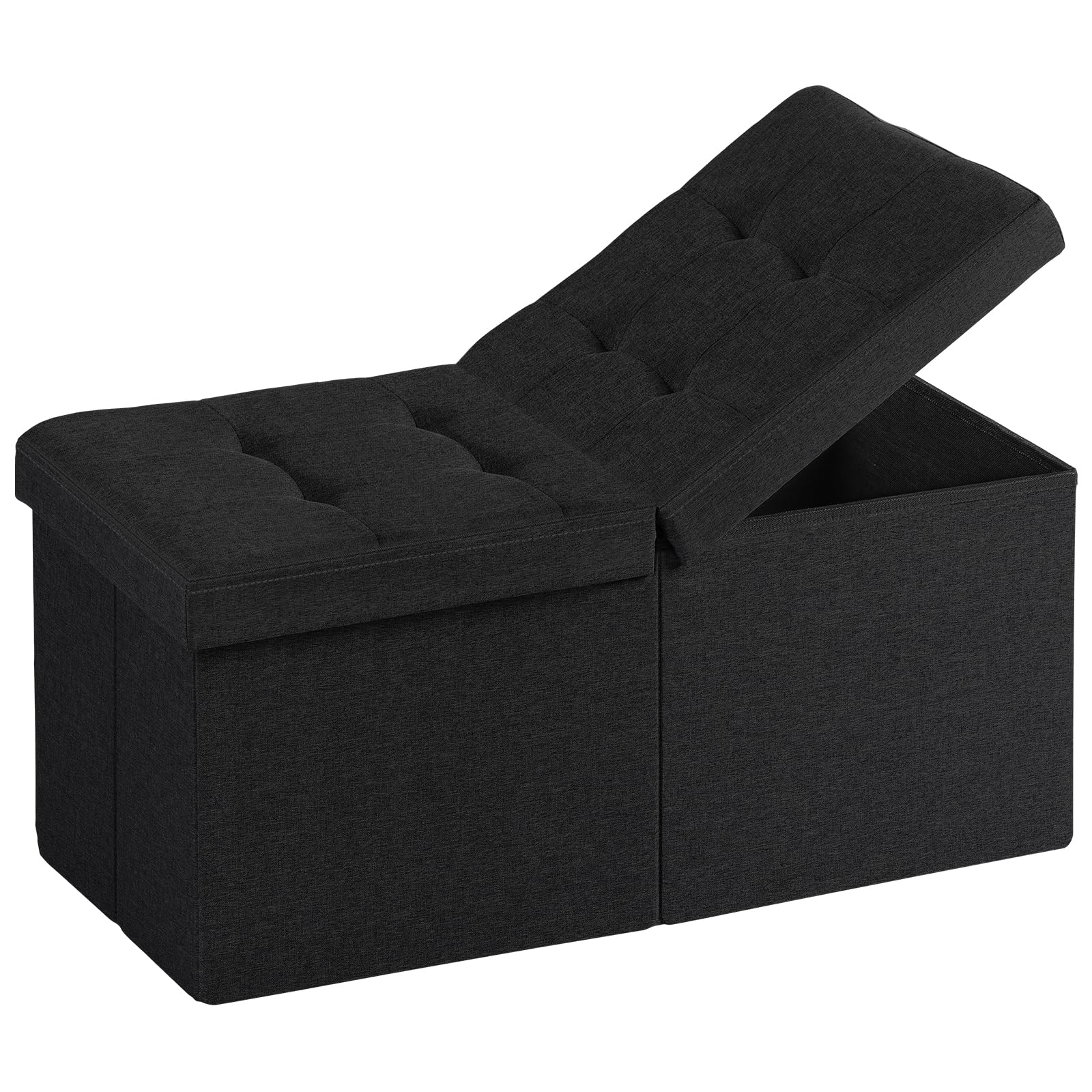 Snuvid 30-inch storage ottoman folded flat for quick, space-saving stowaway.