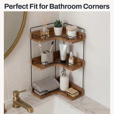 Snuvid corner shelf features 3 cm raised fences to secure items.