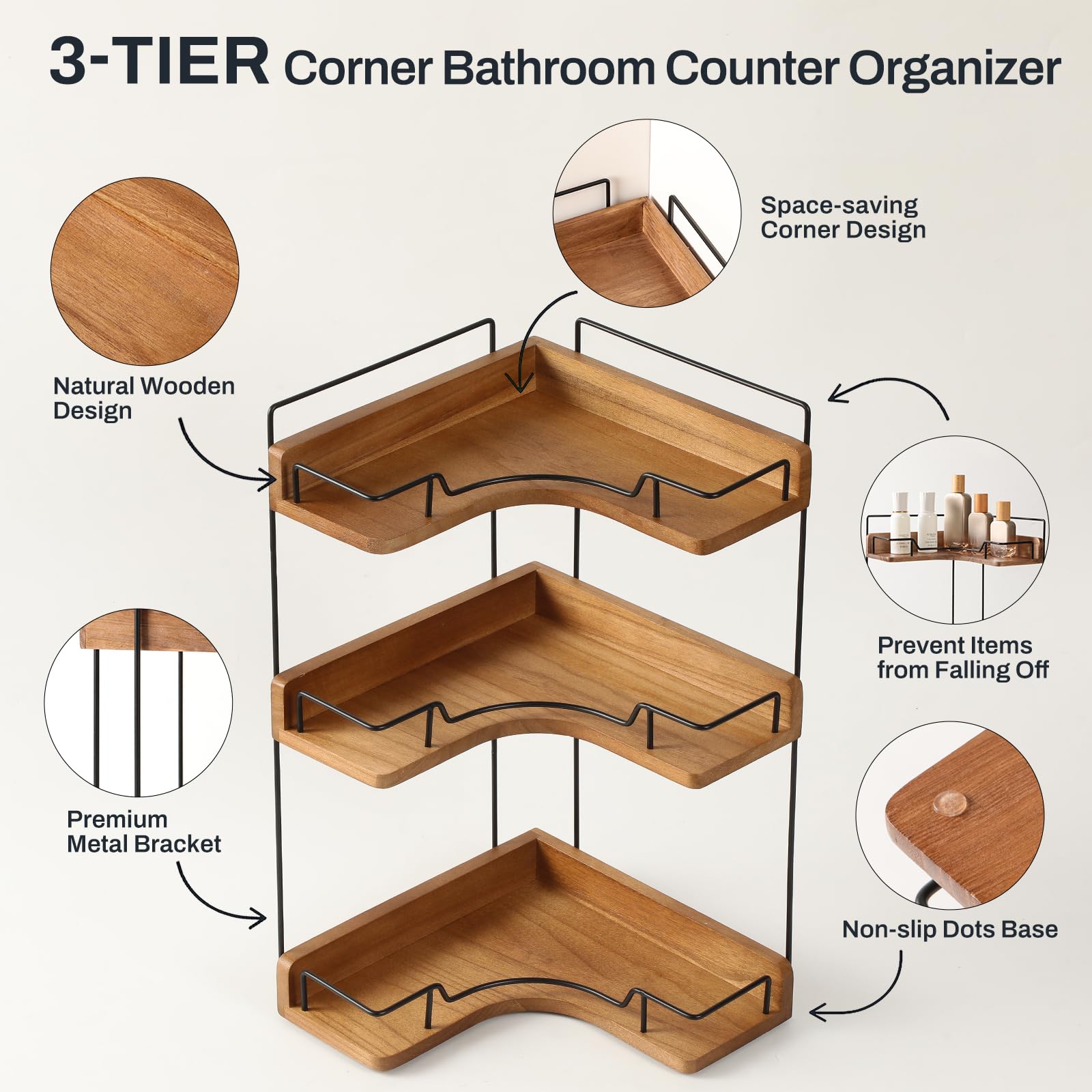Snuvid organizer with anti-slip feet stays stable on countertops.