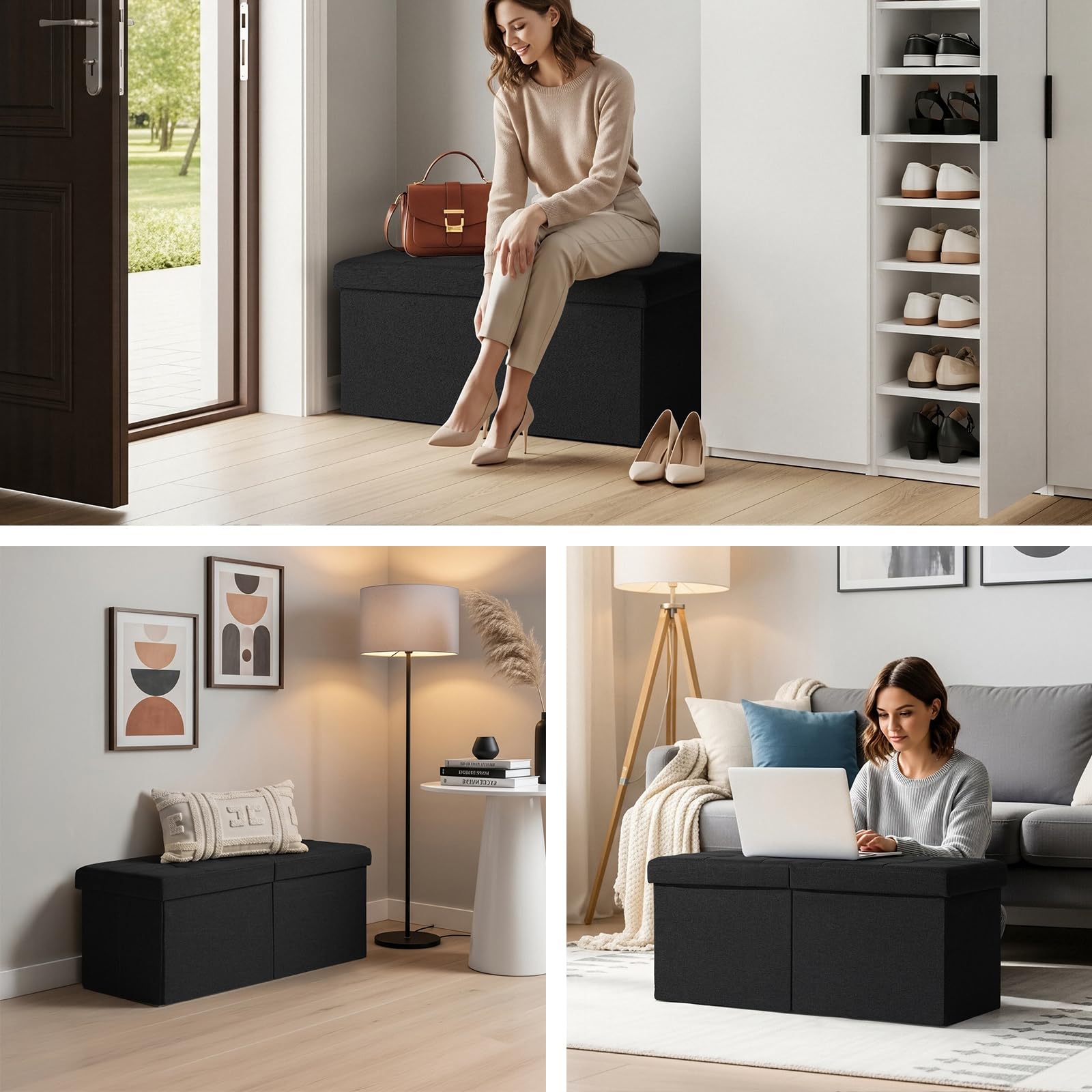 Snuvid multiuse ottoman fits any room to declutter and organize.