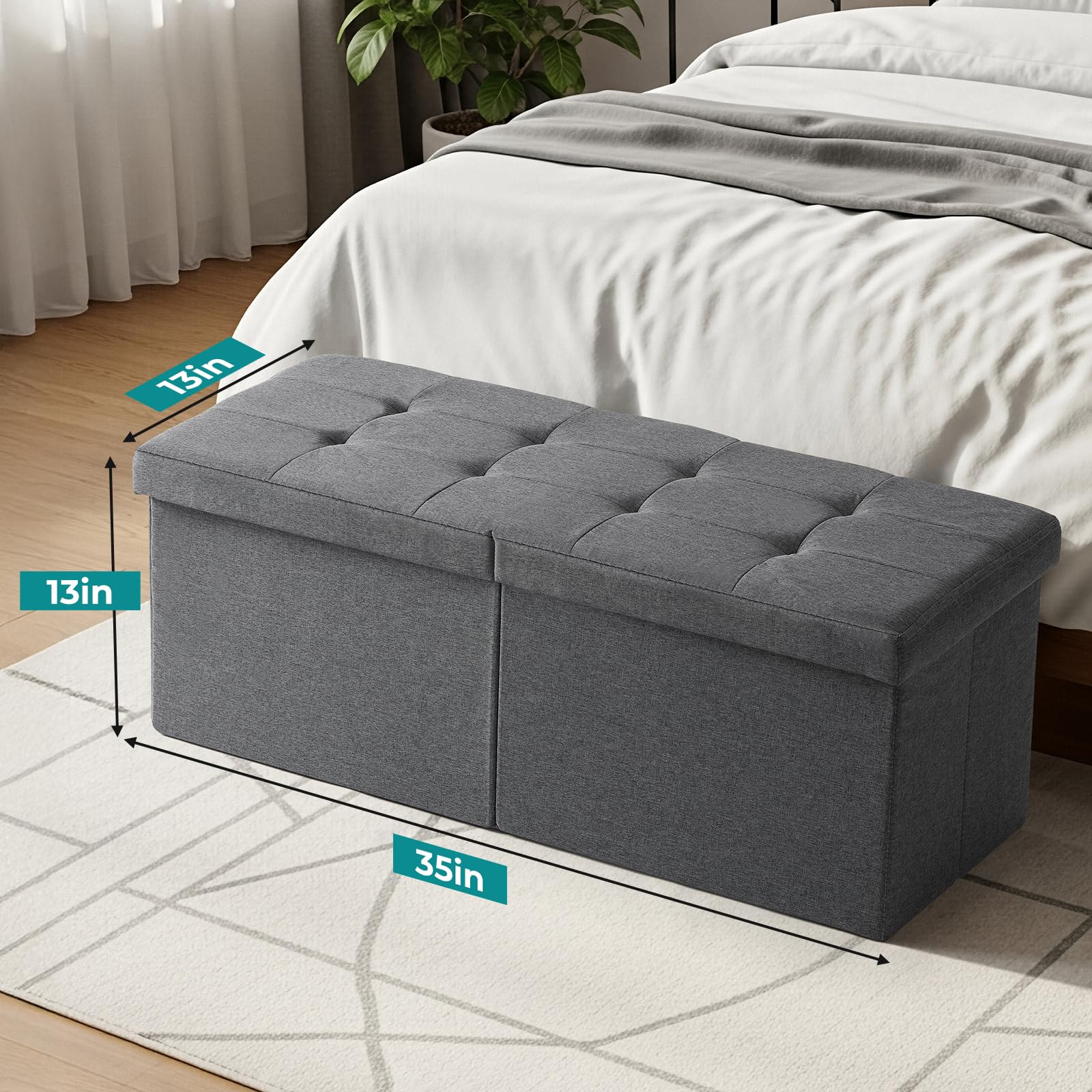 Snuvid ottoman covered in linen-look fabric for soft seating.
