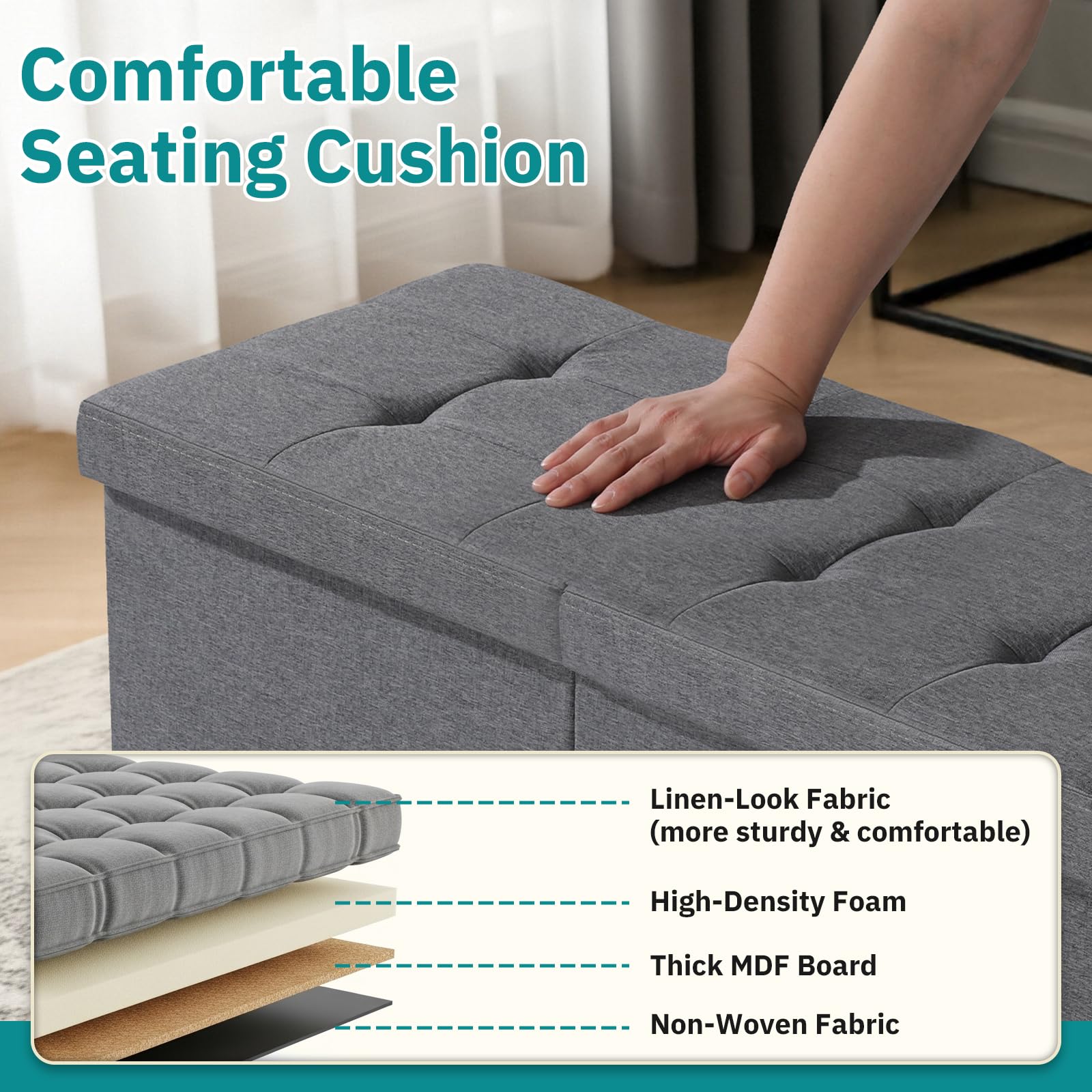Snuvid ottoman lid split-top enables access from either side.